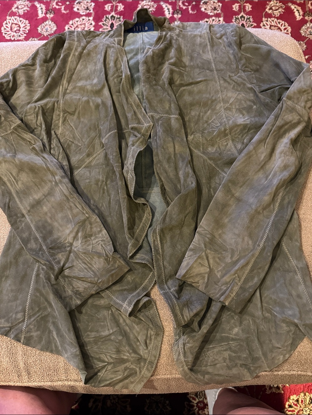 Illia Suede Leather Jacket Size 6 Open Front Waterfall Collar (TD)